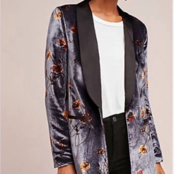 Cartonnier Velvet Floral jacket Blazer Size 4 - Picture 4 of 4